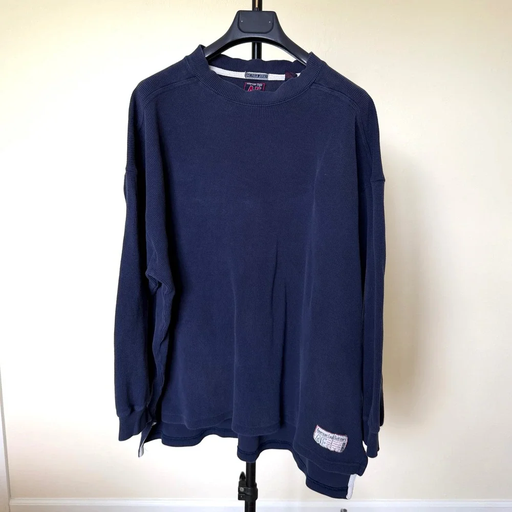 American‎ Eagle Outfitters Field Jersey Ribbed Long Sleeve Shirt Navy Blue XL